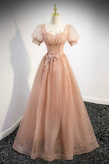 Cute Tulle Lace Long Prom Dresses, A-Line Evening Party Dresses