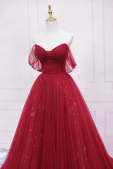 Burgundy Off the Shoulder Prom Dress, A-Line Evening Dress