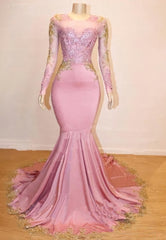 Mermaid Long Sleeves Blushing Pink Sweetheart African American Long Prom Dresses 2024