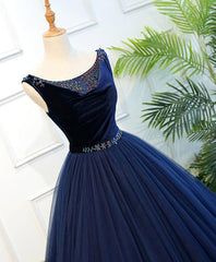 Dark Blue Tulle Long Prom Dress, Dark Blue Tulle Evening Dress