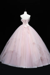 Lovely Pink Tull Applique Ball Gown Formal Dress, Pink Sweet 16 Dress