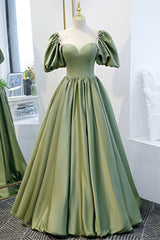 Green Satin A-Line Long Formal Dress, Green Junior Prom Dress