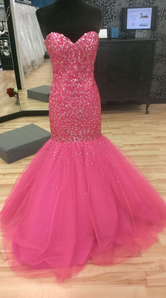 Mermaid/Trumpet Sweetheart Fuchsia Tulle Prom Dresses