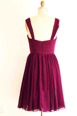 Magenta v-Neck Straps A-Line Short Bridesmaid Dress