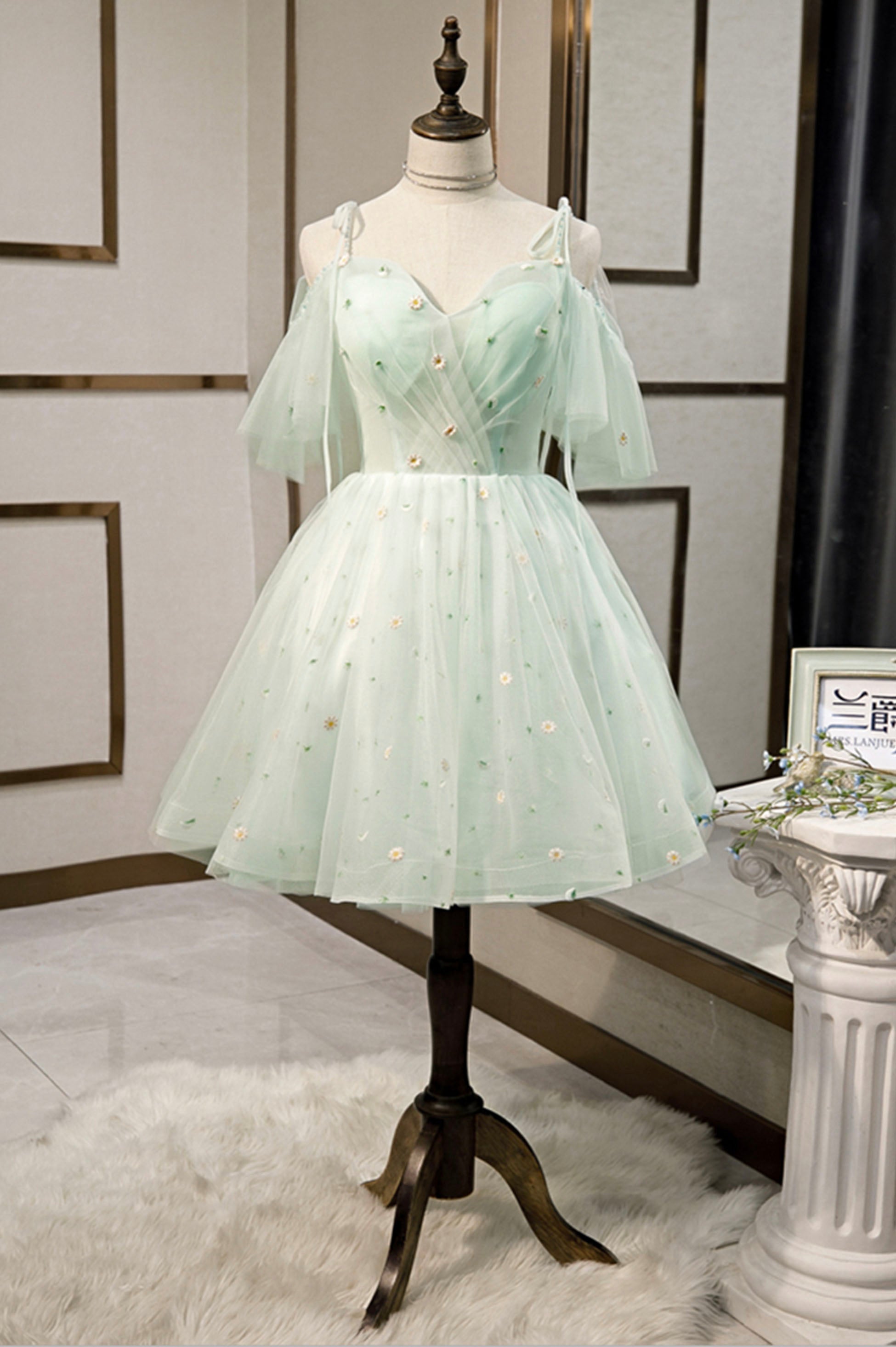 Mint Green Tulle Short Prom Dress, Cute A-Line Party Homecoming Dress