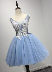 A-Line Crew Neck Blue Appliques Homecoming Dress 2024