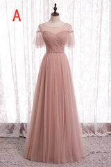 Elegant Blush Pink Tulle Bridesmaid Dress