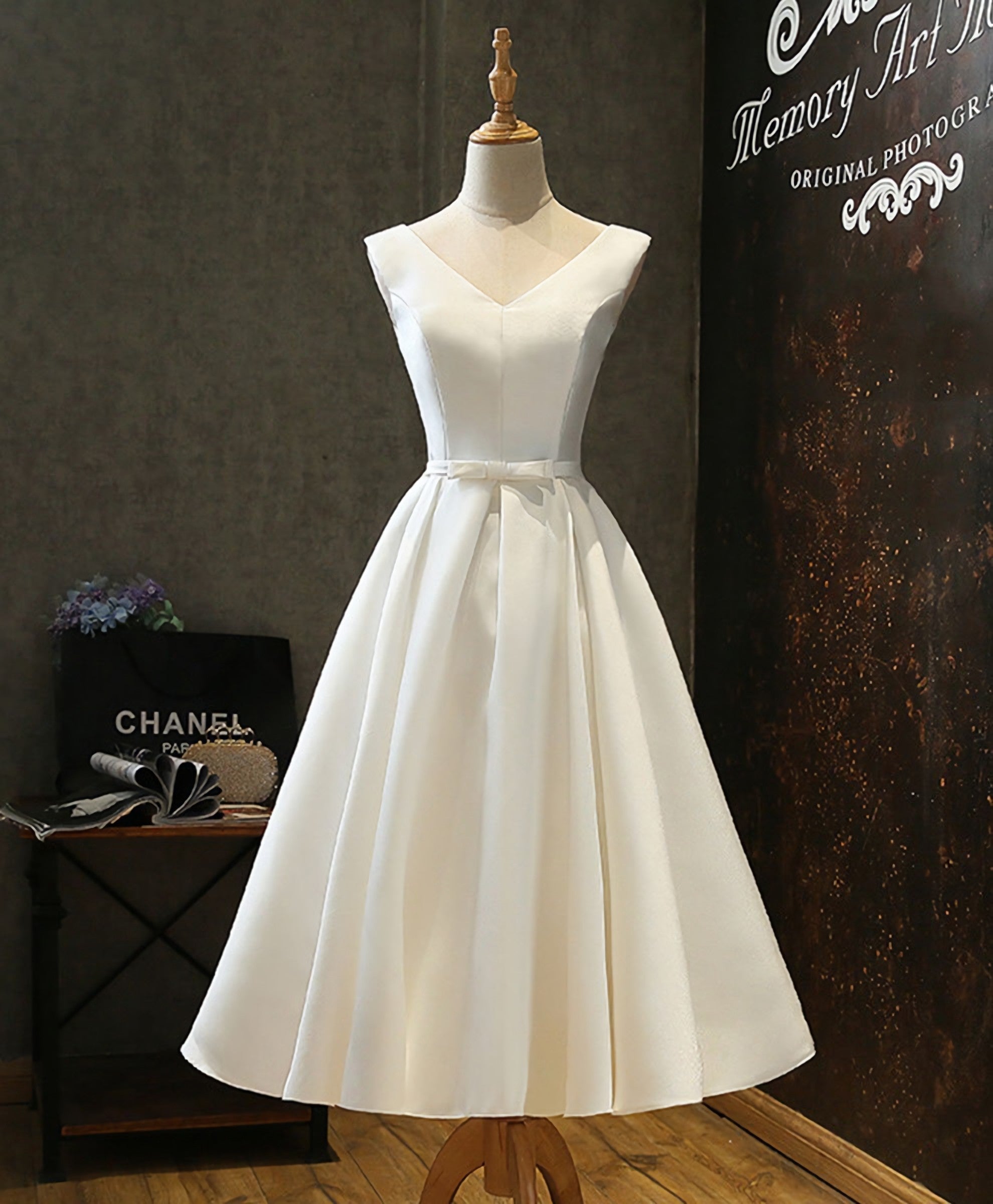 Simple V Neck White Short Prom Dress, White Homecoming Dress