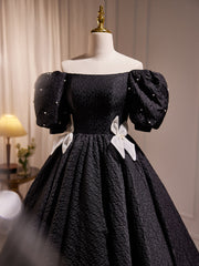 Elegant Black A-Line Off Shoulder Prom Dress with Beads