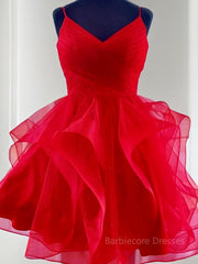 A-Line/Princess Spaghetti Straps Short/Mini Tulle Homecoming Dresses With Ruffles