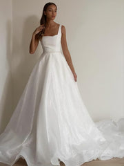 A-Line/Princess Square Chapel Train Wedding Dresses