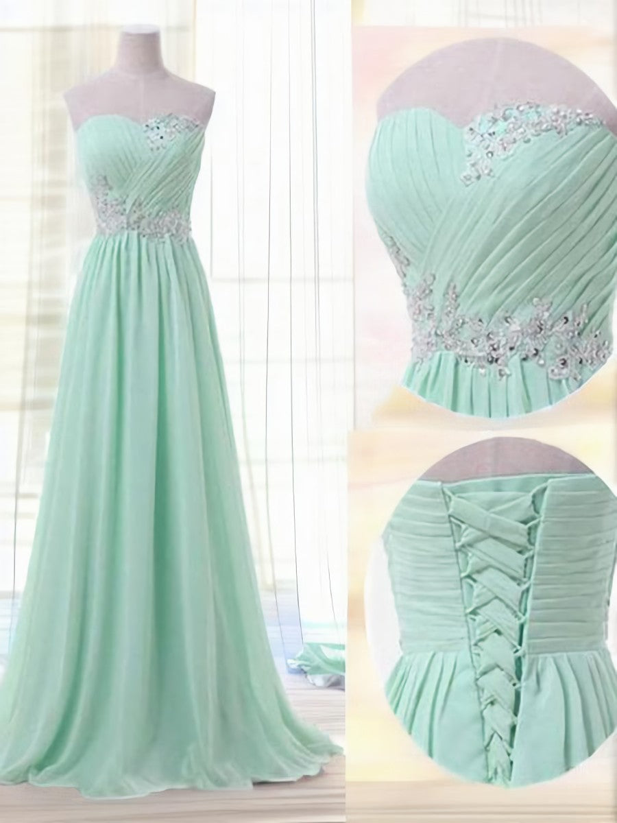 A-line Sweetheart Beading Floor-Length Chiffon Bridesmaid Dress