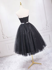 A-Line Sweetheart Neck Black Short Prom Dress, Black Formal Evening Dresses