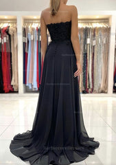 A Line Sweetheart Sweep Train Chiffon Prom Dress With Lace Beading Split