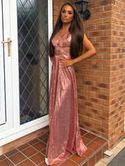 A-line V-neck Sequin Floor-Length Sequins Dress