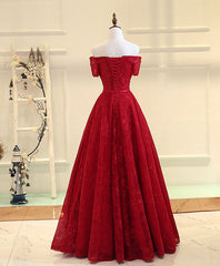 Burgundy Line  Lace Long Prom Dress, Burgundy Evening Dress