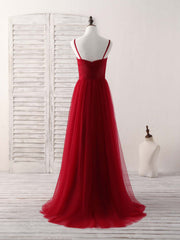 Burgundy Sweetheart Neck Tulle High Low Prom Dress, Burgundy Formal Dress