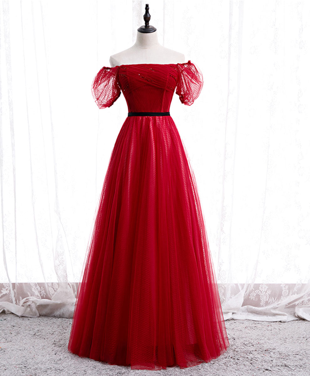 Burgundy Tulle Lace Long Prom Dress Burgundy Formal Dress