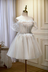 Champagne Sweetheart Lace Tulle Party Dress, A-Line Homecoming Dress