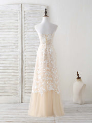 Champagne Tulle Lace Applique Long Prom Dress Champagne Evening Dress