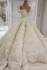 Classic Off theshoulder Luxurious Appliques Ball Gown Wedding Dress