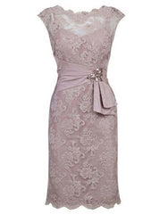 sheath bateau half sleeves grey lace mother of the bride dress