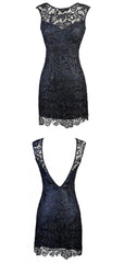 Sheath Bateau Backless Short Navy Blue Lace Mother Of The Bride Dress