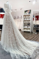 Gorgeous Long A-line Off-the-shoulder Tulle Appliques Lace Wedding Dress