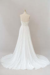 Long A-line Sweetheart Spaghetti Strap Appliques Chiffon Wedding Dress