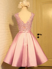 Lovely Pink Satin and Lace Homecoming Dress, Lovely Formal Dress