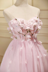 Pink Tulle Short Prom Dress, Pink A-Line Strapless Homecoming Dress