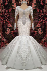 Luxurious Crystals Mermaid Bridal Gowns Long Sleevess Chapel Train Wedding Dresses