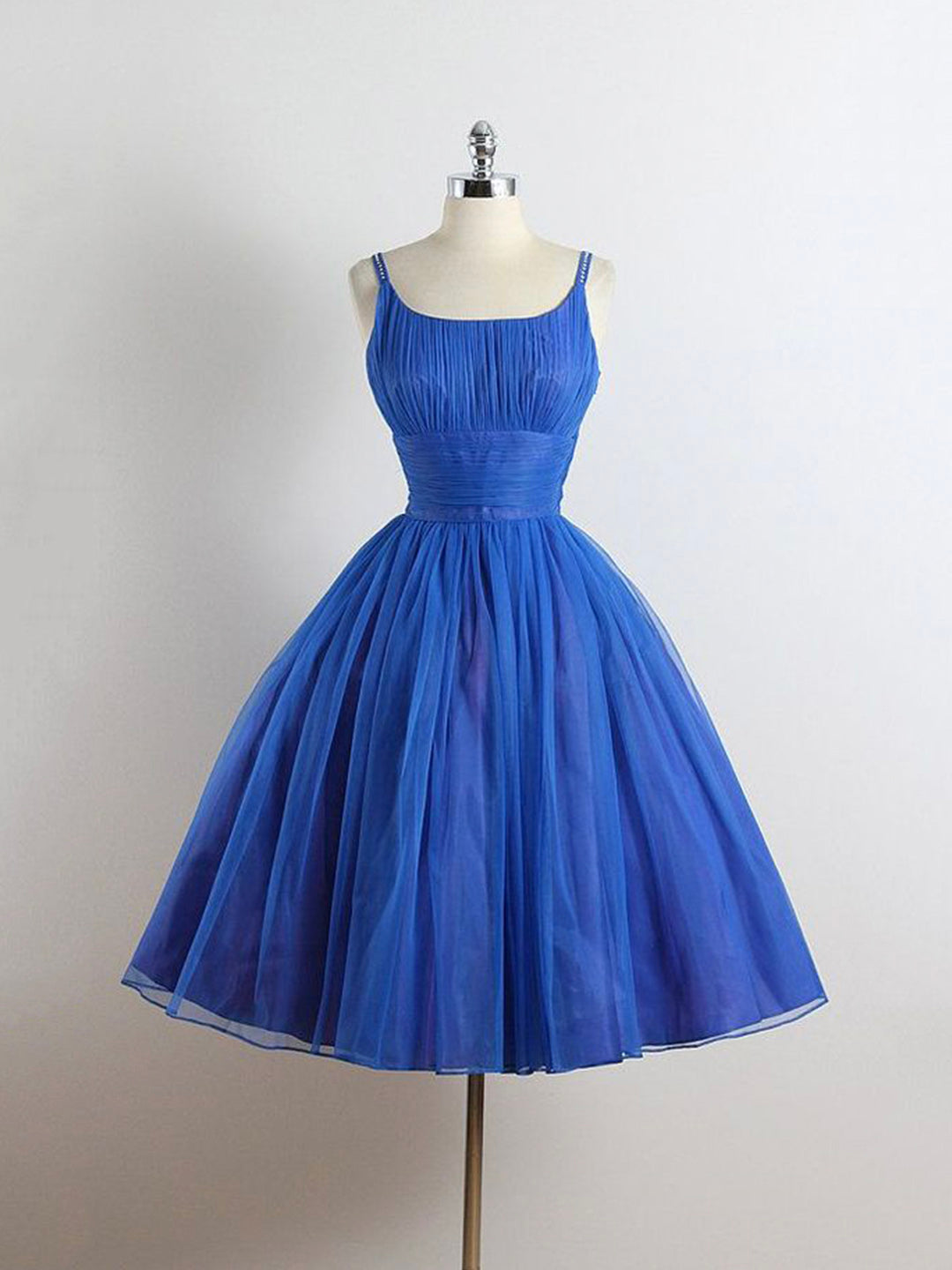 Royal Blue Spaghetti straps Tulle A-line Short Prom Dress