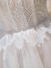 Mini/Short Beige Prom Dress, Puffy Beige Homecoming Dress With Lace