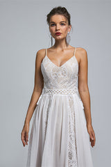 Spaghetti Straps Beach Wedding Dresses With Adjustable Drawstring