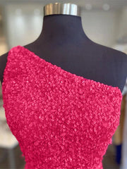 One Shoulder Short Hot Pink Prom Dresses, One Shoulder Short Hot Pink Formal Homecoming Dresses