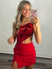 One Shoulder Short Red Prom Dresses, One Shoulder Short Red Formal Homecoming Dresses