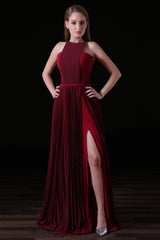 Pleat Draped Side Slit Off Shoulder Zipper Burgundy Bridesmaid Dresses