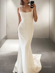 Sheath/Column Straps Sweep Train Stretch Crepe Wedding Dresses