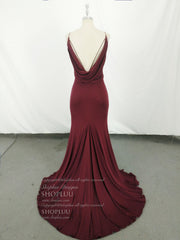 Simple Burgundy Mermaid Long Prom Dress, Burgundy Evening Dress