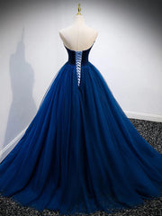 Strapless Blue Velvet Long Prom Dresses, Blue Velvet Long Formal Graduation Dresses