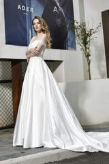 Strapless Off shoulder Appliques Sequins Satin Wedding Dresses