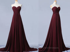 Sweetheart Neck Maroon Long Prom Dresses, Burgundy Long Formal Bridesmaid Dresses