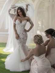 Trumpet/Mermaid Off-the-Shoulder Chapel Train Tulle Wedding Dresses