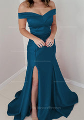 Trumpet Mermaid Off The Shoulder Sleeveless Satin Long Floor Length Prom Dress