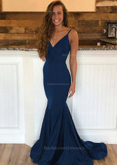 Trumpet Mermaid Sleeveless Sweep Train Charmeuse Prom Dress With Pleated