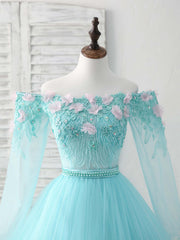 Unique Tulle Lace Applique Long Prom Dress, Green Evening Dress