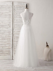 White Sweetheart Neck Tulle Beads Long Prom Dress White Evening Dress